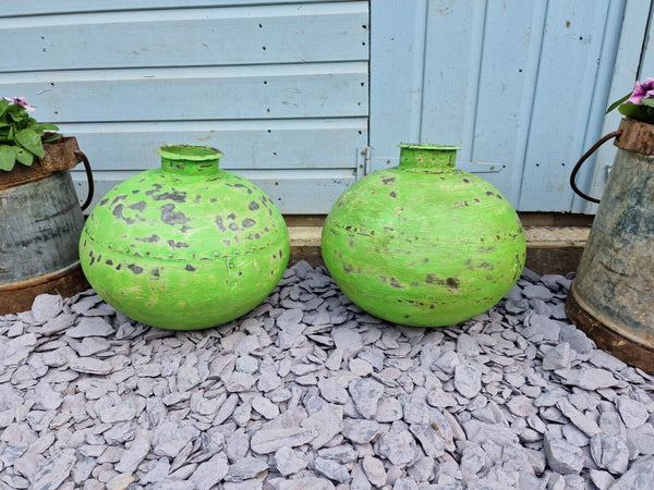 Authentic Indian Green Rustic Hand Made Riveted Water Pot