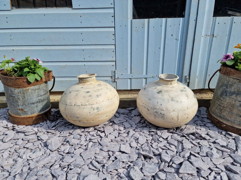 Authentic Indian White Rustic Hand Made Riveted Water Pot