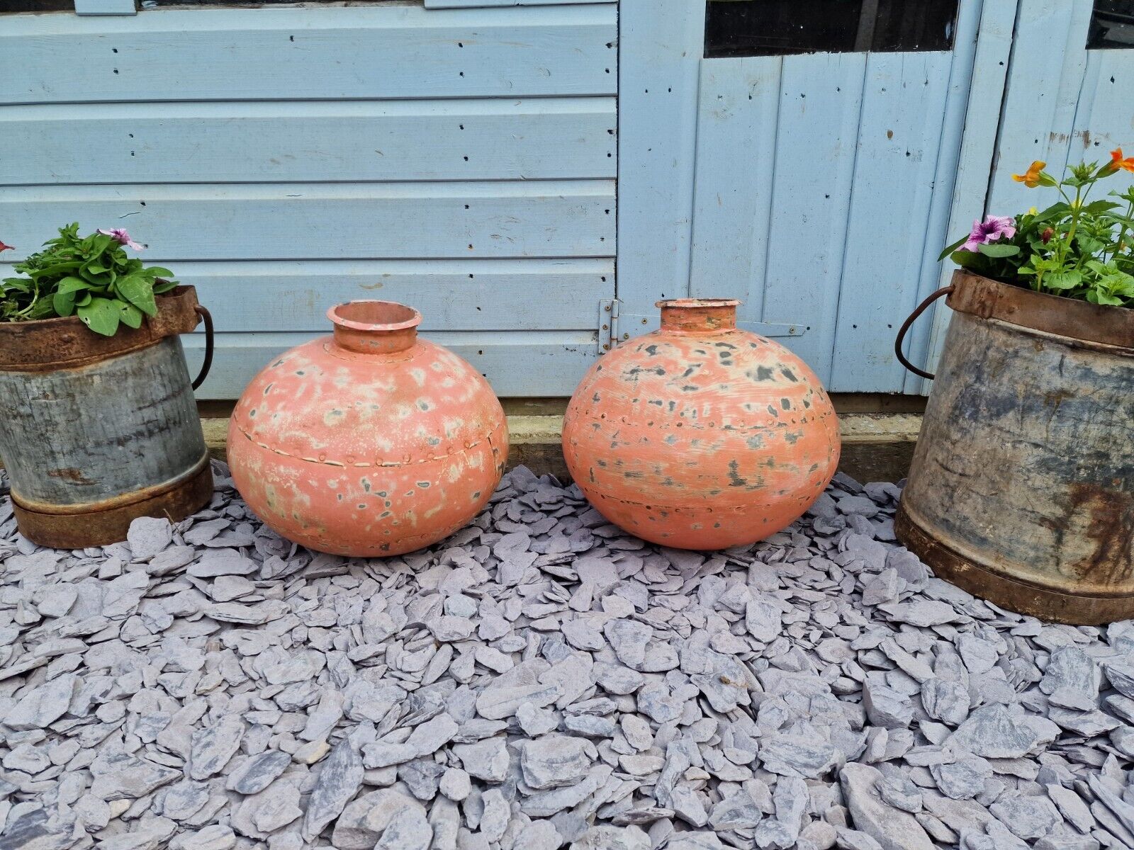 Authentic Indian Pink Rustic Hand Made Riveted Water Pot
