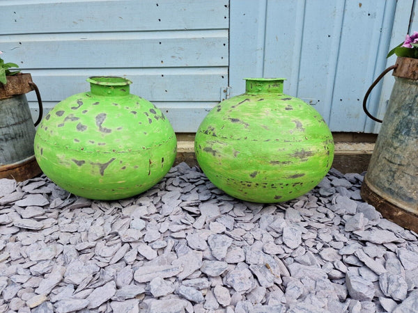 Authentic Indian Green Rustic Hand Made Riveted Water Pot