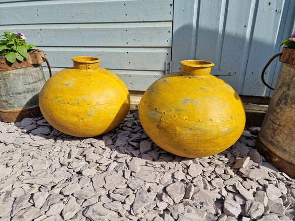 Authentic Indian Yellow Rustic Hand Made Riveted Water Pot