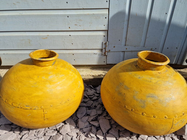 Authentic Indian Yellow Rustic Hand Made Riveted Water Pot