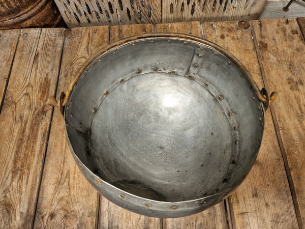 Vintage Hand Beaten Riveted Indian Water Pot Dish Bowl Hanging Garden Planter
