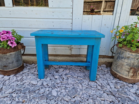Vintage Reclaimed Indian Blue Wooden Side Plant Lamp Bedside Table Bench Seat