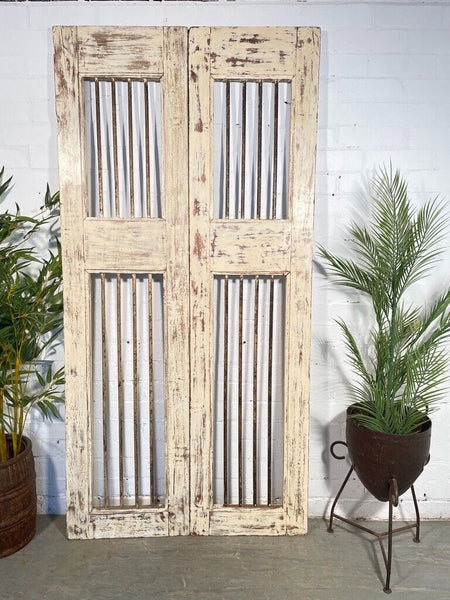 Old Pair Vintage Reclaimed Indian Wooden Iron Doors Shutters Garden Gates Screen