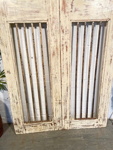 Old Pair Vintage Reclaimed Indian Wooden Iron Doors Shutters Garden Gates Screen
