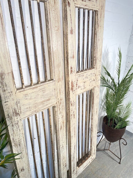 Old Pair Vintage Reclaimed Indian Wooden Iron Doors Shutters Garden Gates Screen