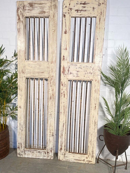 Old Pair Vintage Reclaimed Indian Wooden Iron Doors Shutters Garden Gates Screen