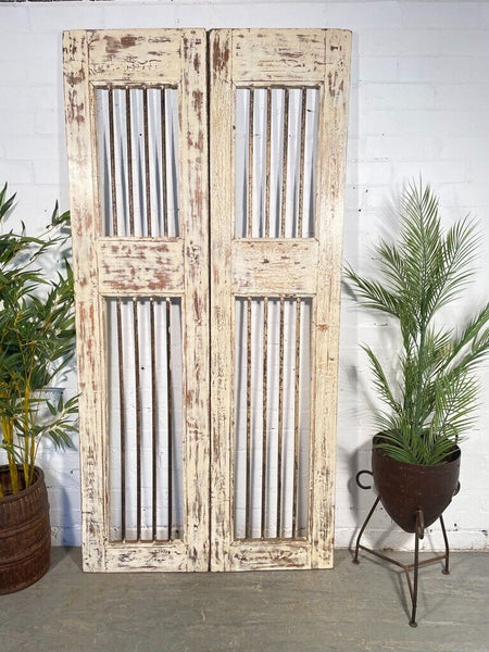 Old Pair Vintage Reclaimed Indian Wooden Iron Doors Shutters Garden Gates Screen