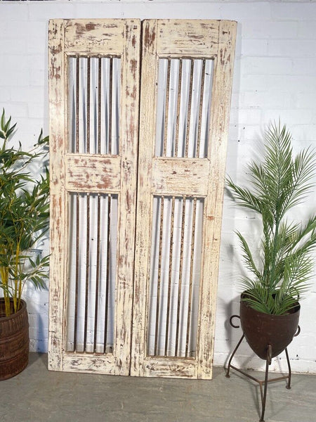 Old Pair Vintage Reclaimed Indian Wooden Iron Doors Shutters Garden Gates Screen