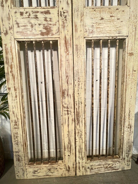 Old Pair Vintage Reclaimed Indian Wooden Iron Doors Shutters Garden Gates Screen
