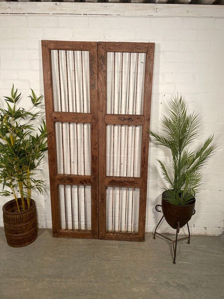 Old Pair Vintage Reclaimed Indian Wooden Iron Doors Shutters Garden Gates Screen