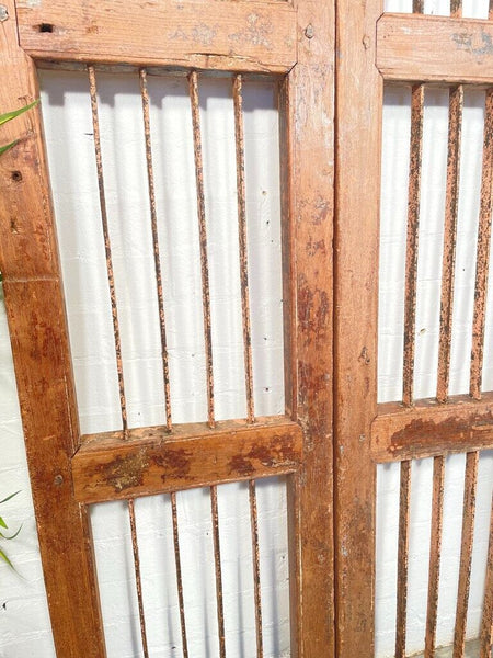 Old Pair Vintage Reclaimed Indian Wooden Iron Doors Shutters Garden Gates Screen