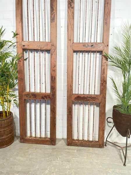 Old Pair Vintage Reclaimed Indian Wooden Iron Doors Shutters Garden Gates Screen