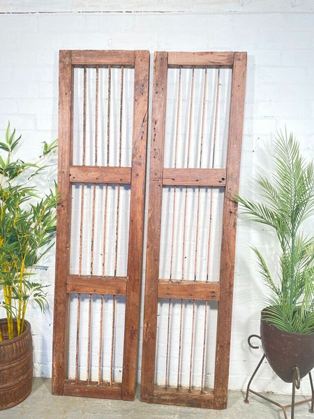 Old Pair Vintage Reclaimed Indian Wooden Iron Doors Shutters Garden Gates Screen