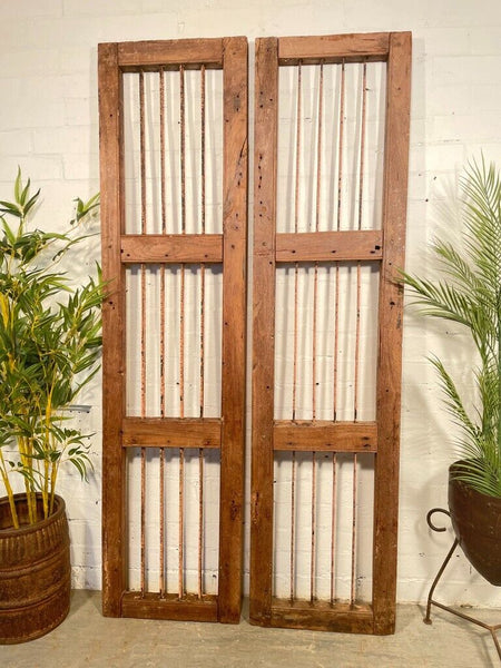 Old Pair Vintage Reclaimed Indian Wooden Iron Doors Shutters Garden Gates Screen