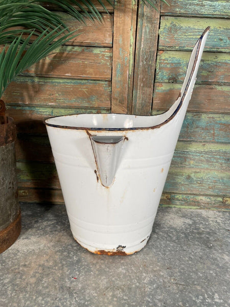 Vintage French Rustic White Hanging Enamel Milking Bucket Garden Planter