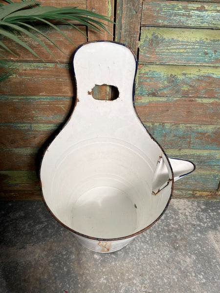 Vintage French Rustic White Hanging Enamel Milking Bucket Garden Planter