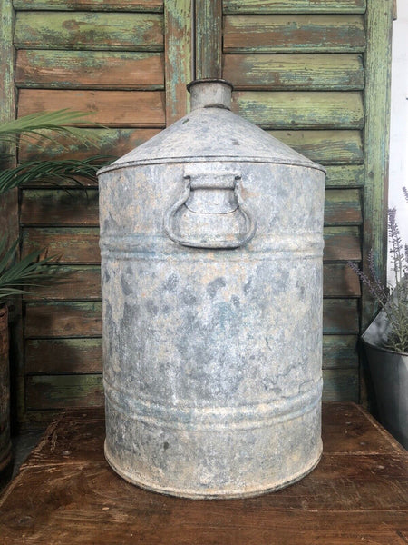 Vintage Rustic French European Galvanised Zinc Petrol Fuel Oil Lantern Tin Can