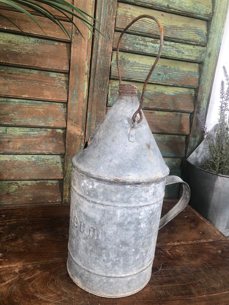 Vintage Rustic French European Galvanised Zinc Petrol Fuel Oil Lantern Tin Can