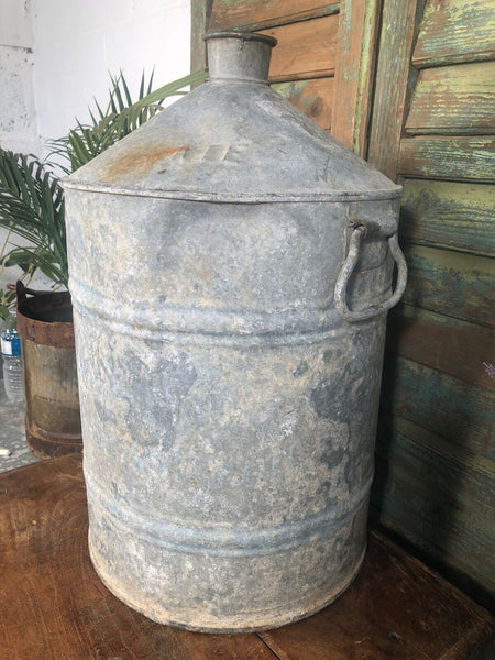 Vintage Rustic French European Galvanised Zinc Petrol Fuel Oil Lantern Tin Can