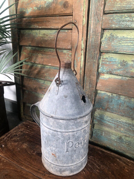 Vintage Rustic French European Galvanised Zinc Petrol Fuel Oil Lantern Tin Can