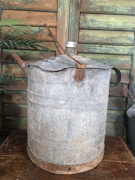 Vintage Rustic French European Galvanised Zinc Petrol Fuel Oil Lantern Tin Can