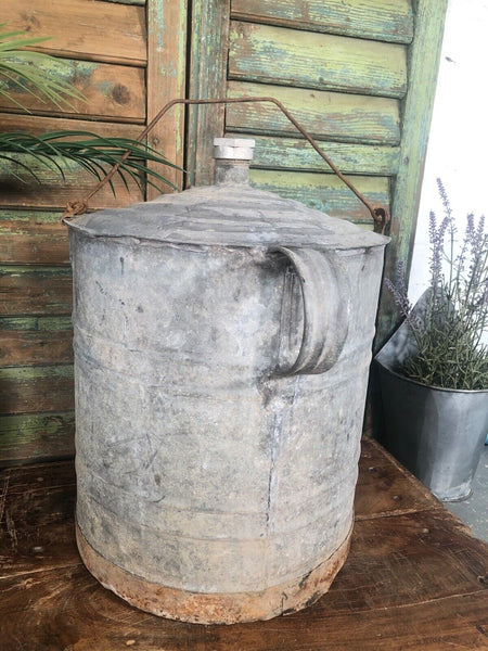 Vintage Rustic French European Galvanised Zinc Petrol Fuel Oil Lantern Tin Can