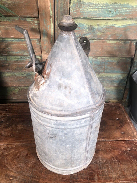 Vintage Rustic French European Galvanised Zinc Petrol Fuel Oil Lantern Tin Can