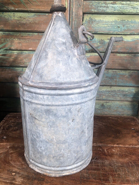 Vintage Rustic French European Galvanised Zinc Petrol Fuel Oil Lantern Tin Can