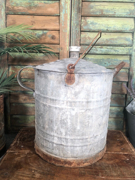 Vintage Rustic French European Galvanised Zinc Petrol Fuel Oil Lantern Tin Can