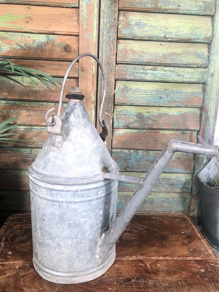Vintage Rustic French European Galvanised Zinc Petrol Fuel Oil Lantern Tin Can