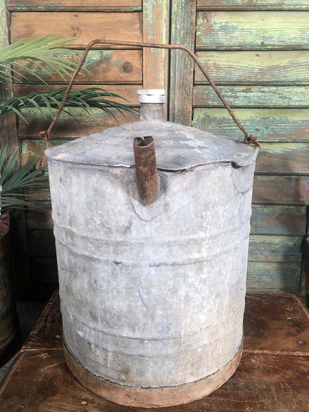 Vintage Rustic French European Galvanised Zinc Petrol Fuel Oil Lantern Tin Can
