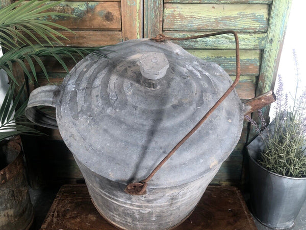 Vintage Rustic French European Galvanised Zinc Petrol Fuel Oil Lantern Tin Can