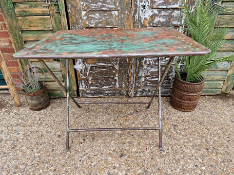 Vintage Green French Rustic  Metal Folding Bistro Cafe Garden Patio Wine Table
