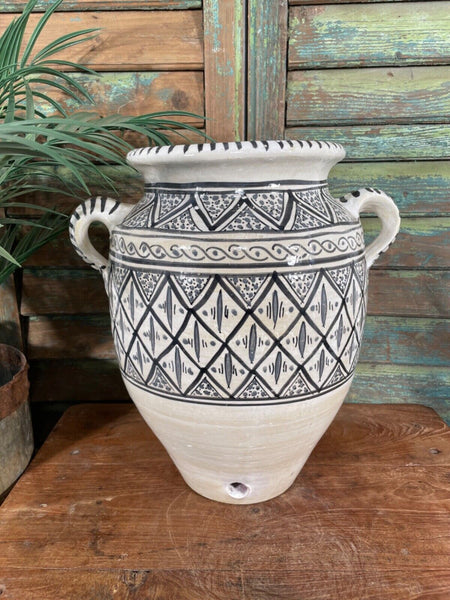 Mediterranean Italian Hand Painted Glazed Terracotta Confit Pot Vase Urn