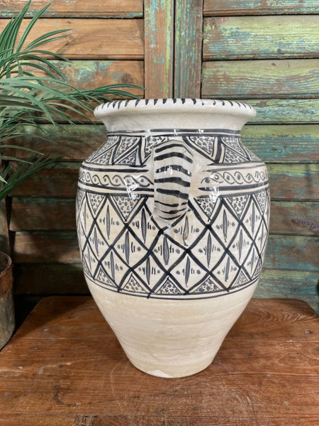 Mediterranean Italian Hand Painted Glazed Terracotta Confit Pot Vase Urn