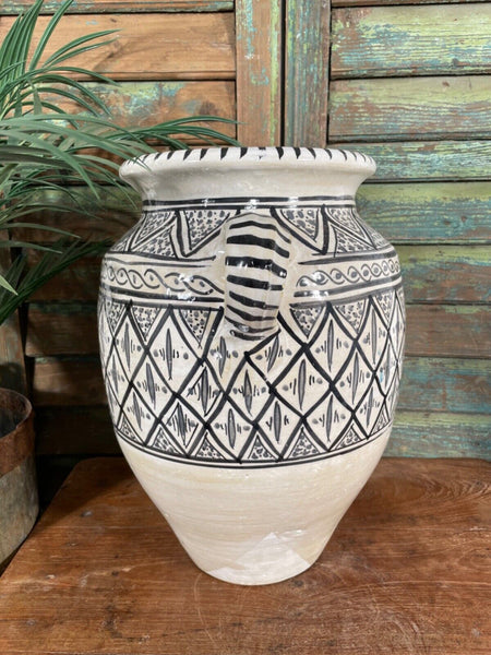Mediterranean Italian Hand Painted Glazed Terracotta Confit Pot Vase Urn