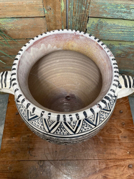 Mediterranean Italian Hand Painted Glazed Terracotta Confit Pot Vase Urn