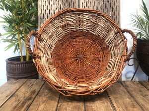 Large Vintage Hand Made Willow Storage Fruit Picking Log Linen Basket