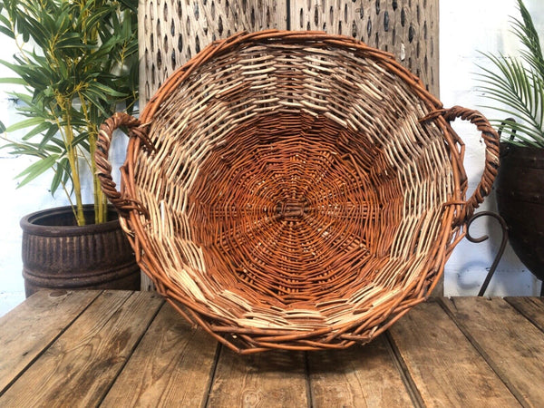 Large Vintage Hand Made Willow Storage Fruit Picking Log Linen Basket