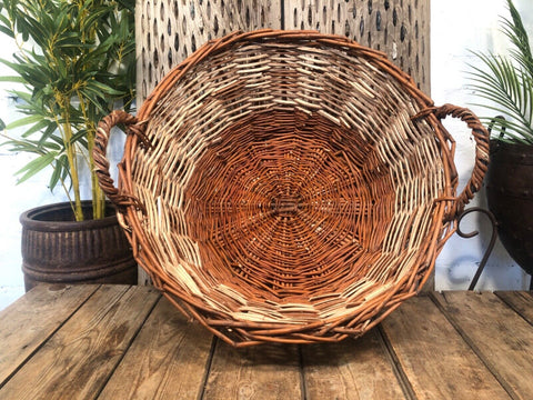 Large Vintage Hand Made Willow Storage Fruit Picking Log Linen Basket