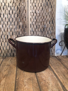 Vintage French Brown Enamel Cooking Pot Tub Garden Planter
