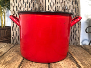 Vintage French Red Enamel Cooking Pot Tub Garden Planter