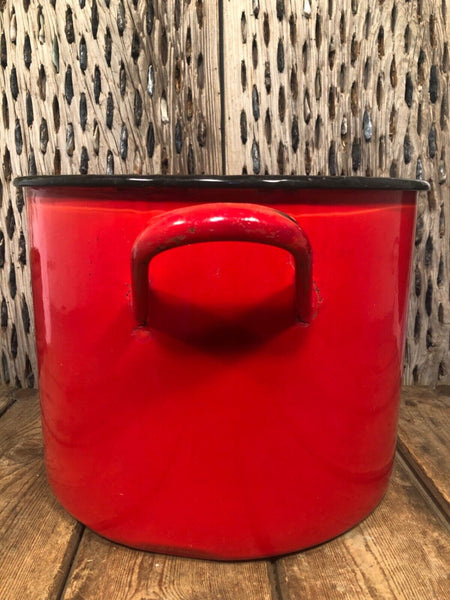 Vintage French Red Enamel Cooking Pot Tub Garden Planter