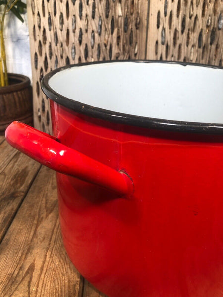 Vintage French Red Enamel Cooking Pot Tub Garden Planter