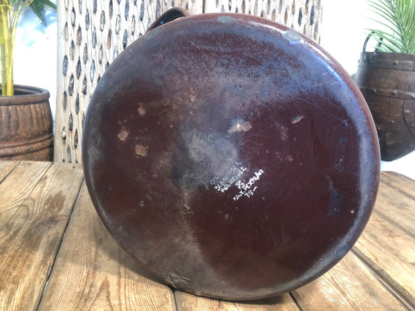 Vintage French Brown Enamel Cooking Pot Tub Garden Planter