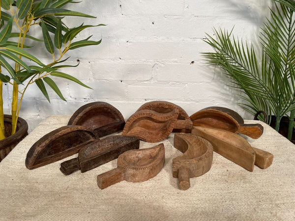 Vintage Indian Hand Carved Wooden Grain Flour Rice Scoop