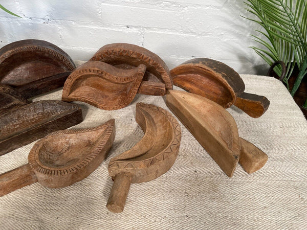Vintage Indian Hand Carved Wooden Grain Flour Rice Scoop