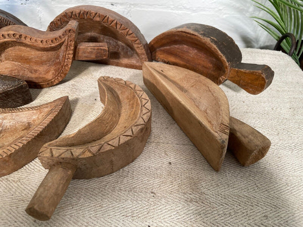 Vintage Indian Hand Carved Wooden Grain Flour Rice Scoop
